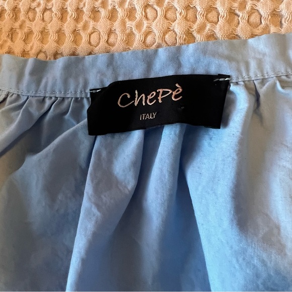 Chepè Italy Blue Cotton Blouse Made in Italy - Picture 2 of 3